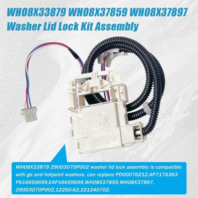 Fuziddn WH08X33879 Washer Lid Lock Assembly - Stainless Steel Spring & IP55 Waterproof, UL Certified Fit for GE PTW600/PTW700/PTW900 Series, GTW220/GTW385, HTW265 Models (Replaces WH08X37859) - Image 4